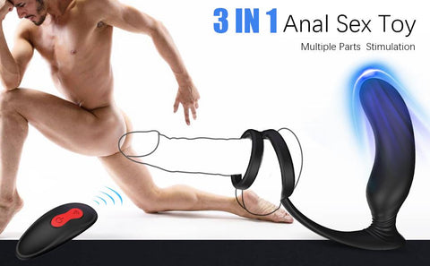 Prostate massager with cock ring and remote control for him sex toys for men adult luxury online sex shop